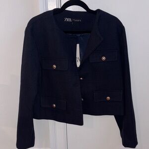 Zara Women's Navy Blazer with Gold Buttons